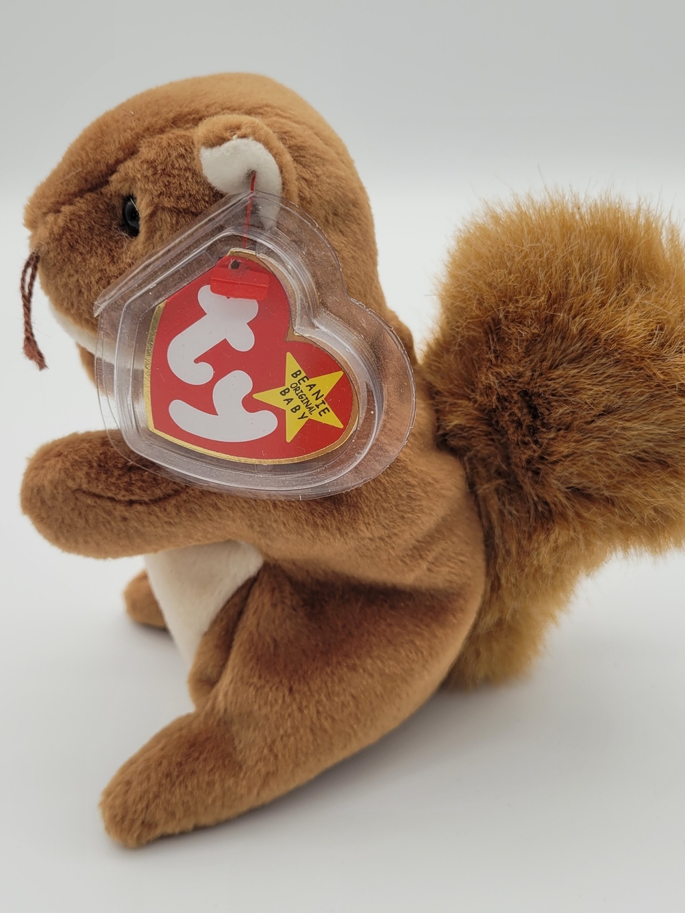 Ty Brown Plush Squirrel Beanie Babies Nuts with Fluffy Tail